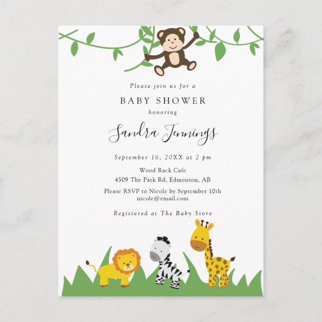 Cute Safari Baby Shower Jungle Animals Kawaii Wild Postcard (Front)