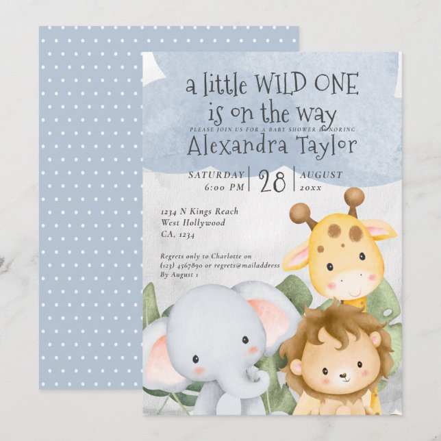Cute Safari Baby Shower Personalised Invitation (Front/Back)