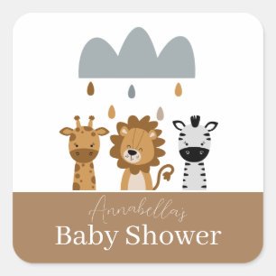 Cute Safari Boho Baby Animals Square Sticker