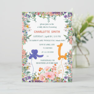 cute safari elephant giraffe balloon flora waterco invitation