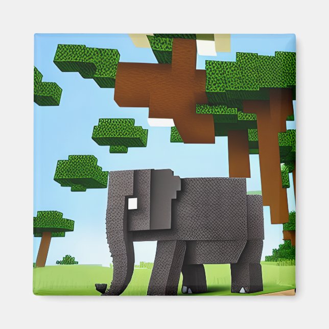 Cute Safari Elephant Pixel Art Magnet (Front)