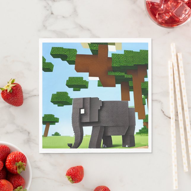 Cute Safari Elephant Pixel Art Napkin (Insitu)