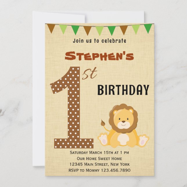 Cute Safari First Birthday Invitation (Front)