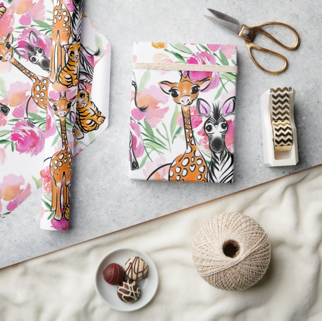 Cute Safari friends, giraffe, zebra, tiger Wrapping Paper (Crafts)