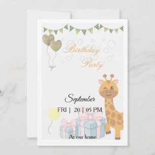 Cute Safari Giraffe Birthday Party Invitation Card
