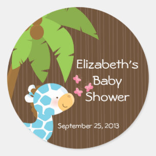 Cute Safari Giraffe Boy Baby Shower Stickers