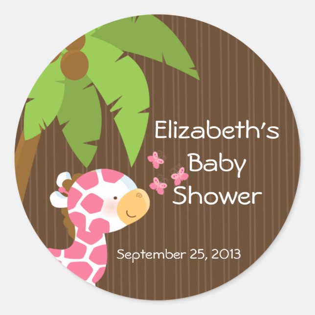 Cute Safari Giraffe Girl Baby Shower Stickers (Front)