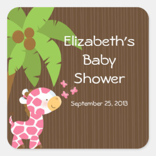 Cute Safari Giraffe Girl Baby Shower Stickers