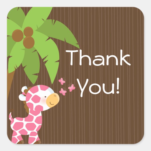 Cute Safari Giraffe Girl Baby Shower Stickers (Front)