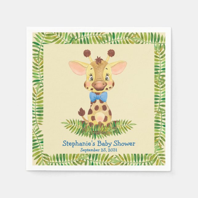 Cute Safari Giraffe Personalised Boy Baby Shower  Napkin (Front)