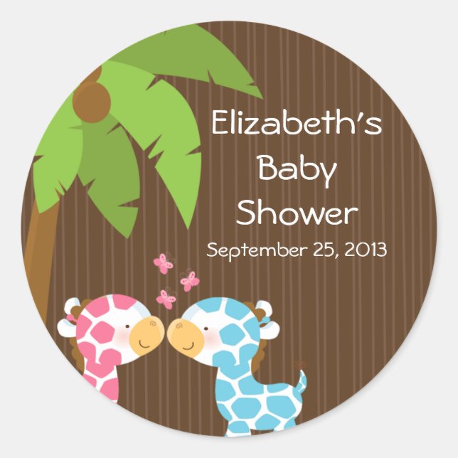 Cute Safari Giraffes Multiple Baby Shower Stickers (Front)