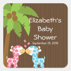 Cute Safari Giraffes Multiple Baby Shower Stickers
