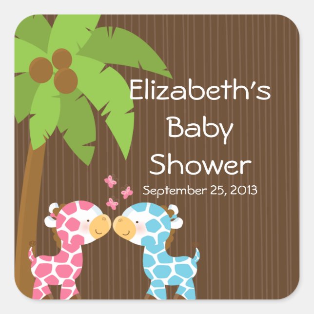 Cute Safari Giraffes Multiple Baby Shower Stickers (Front)