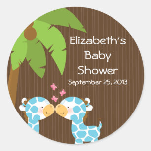 Cute Safari Giraffes Multiple Baby Shower Stickers