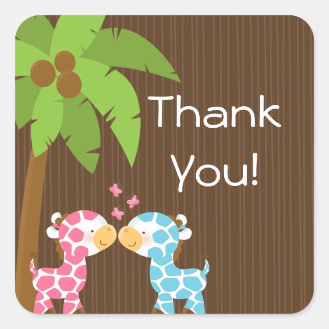 Cute Safari Giraffes Multiple Baby Shower Stickers (Front)
