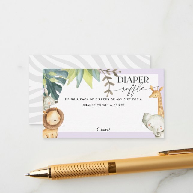 Cute Safari Girl baby shower diaper raffle tickets Enclosure Card (Front/Back In Situ)