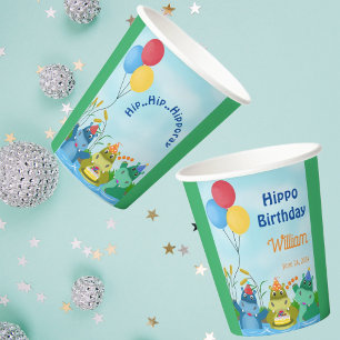 Cute Safari Hippo Birthday Paper Cups