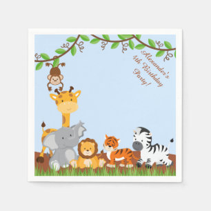 Cute Safari Jungle Animal Birthday Paper Napkins