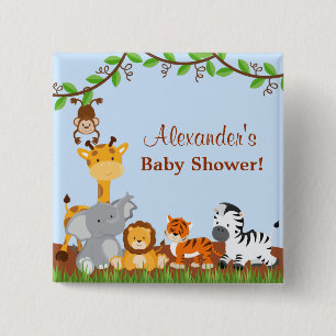 Cute Safari Jungle Animal Boy Baby Shower Button