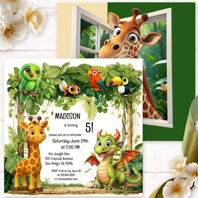 Cute Safari Jungle Animal Child Birthday Invitation (Fun birthday invitation for children with a jungle or safari theme)
