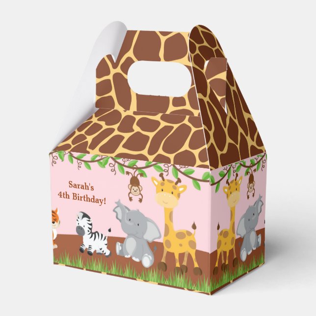 Cute Safari Jungle Animal Girl Gable Favour Box (Front Side)