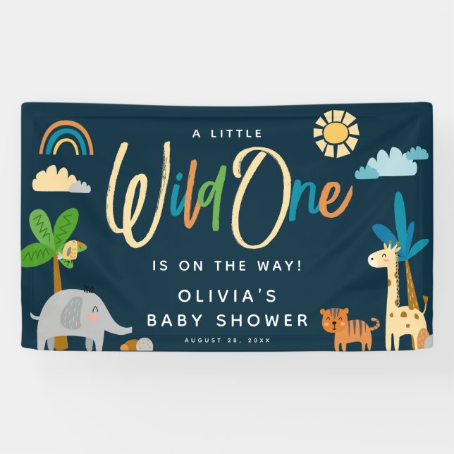 Cute Safari Jungle Animal Wild One Baby Shower Banner (Horizontal)