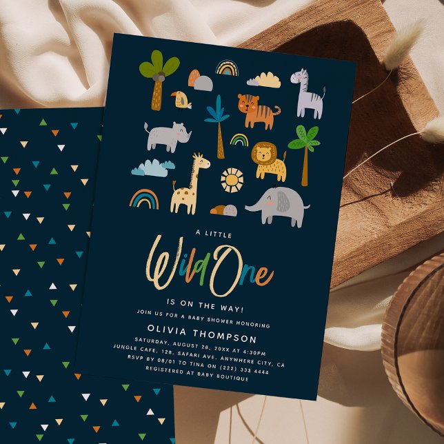 Cute Safari Jungle Animal Wild One Baby Shower Invitation (Creator Uploaded)