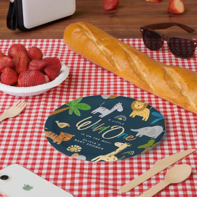 Cute Safari Jungle Animal Wild One Baby Shower Paper Plate (Picnic)