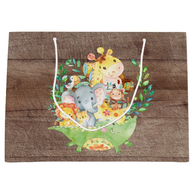 Cute Safari Jungle Animals Baby Shower Gift Bag (Front)