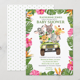 Cute Safari Jungle Animals Baby Shower Invitation