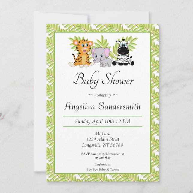 Cute Safari Jungle Animals Baby Shower Invitation (Front)