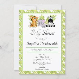 Cute Safari Jungle Animals Baby Shower Invitation