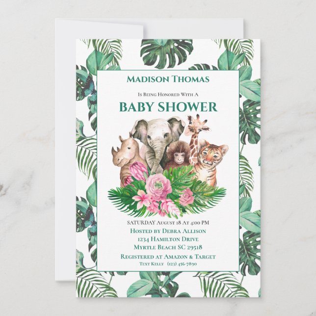 Cute Safari Jungle Animals Baby Shower  Invitation (Front)