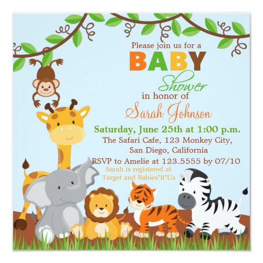 jungle animal baby shower invitations