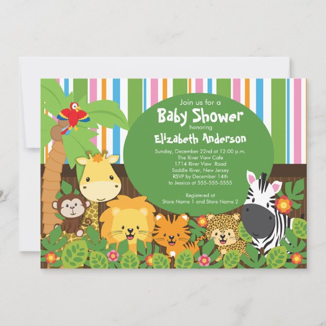 Cute Safari Jungle Animals Baby Shower Invitations (Front)