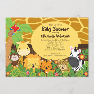 Cute Safari Jungle Animals Baby Shower Invitations