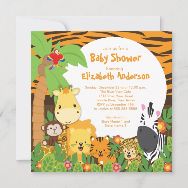 Cute Safari Jungle Animals Baby Shower Invitations (Front)