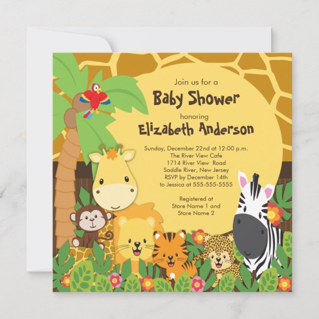Cute Safari Jungle Animals Baby Shower Invitations (Front)