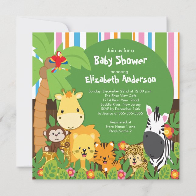 Cute Safari Jungle Animals Baby Shower Invitations (Front)
