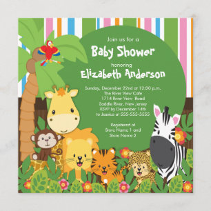 Cute Safari Jungle Animals Baby Shower Invitations