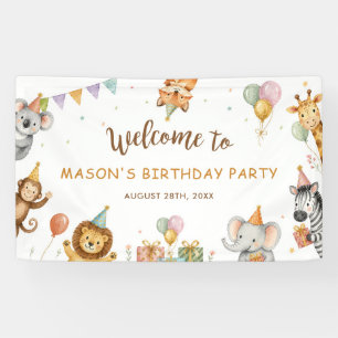Cute Safari Jungle Animals Birthday Party Banner