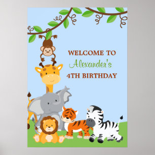 Cute Safari Jungle Animals Birthday Party Banner Poster