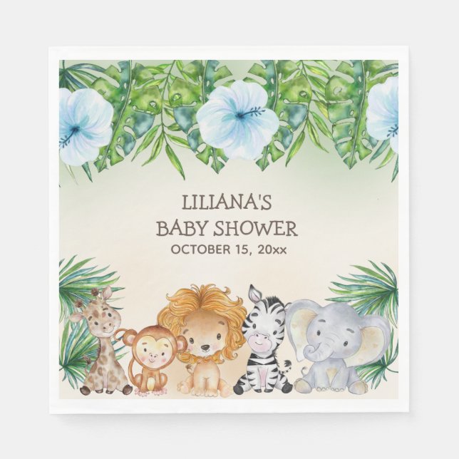 Cute Safari Jungle Animals Boy Baby Shower Napkin (Front)