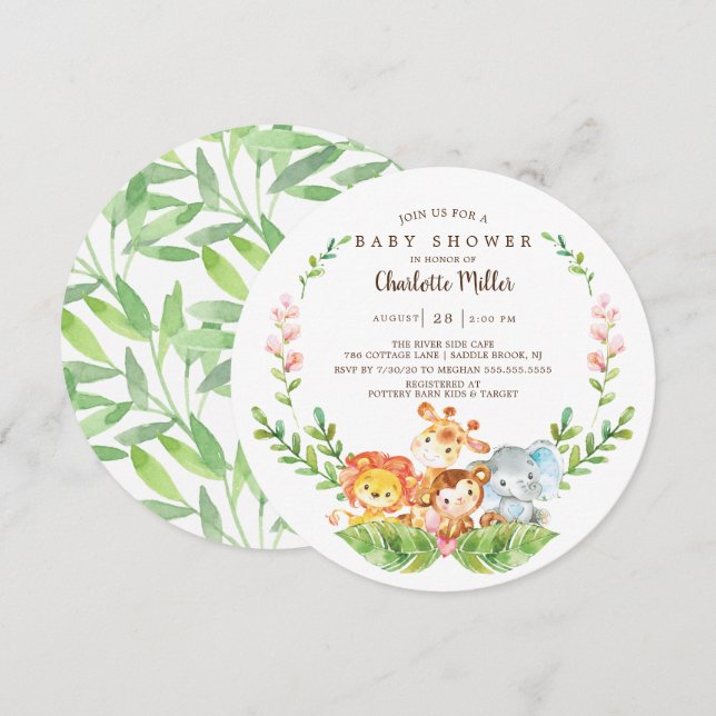 Cute Safari Jungle Animals Boys Baby Shower Invitation (Front/Back)