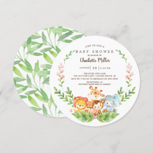 Cute Safari Jungle Animals Boys Baby Shower Invitation