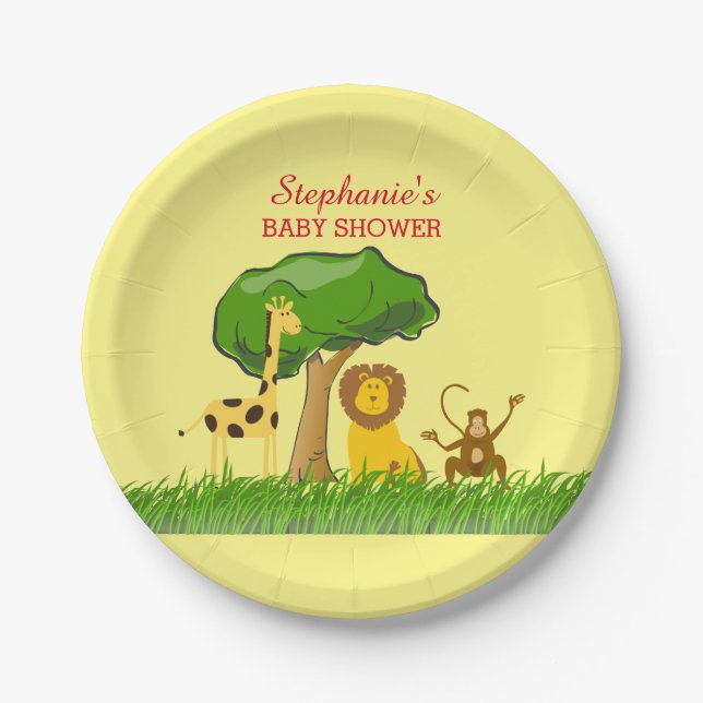Cute Safari Jungle Animals Custom Baby Shower Paper Plate (Front)