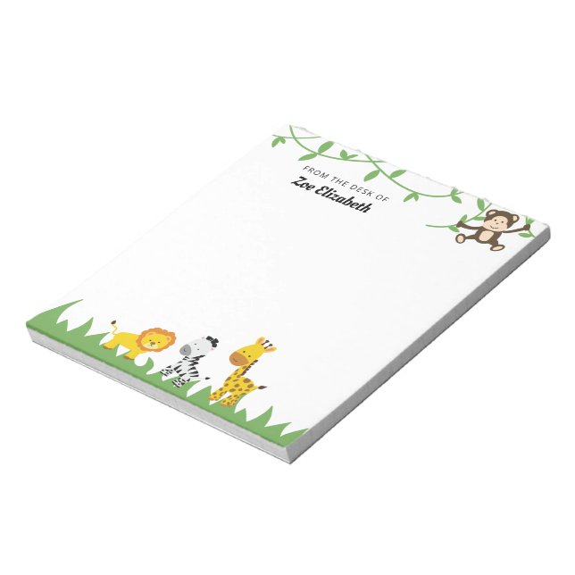 Cute Safari Jungle Animals From the Desk of Custom Notepad (Rotated)
