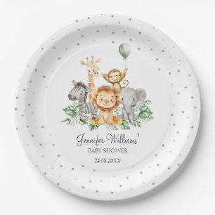 Cute Safari Jungle Animals Green baby shower Paper Plate