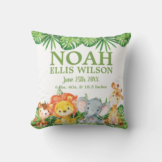 Cute Safari Jungle Animals Greenery Boy Nursery Cushion (Front)