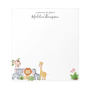 Cute Safari Jungle Animals Kids Elegant Script Notepad